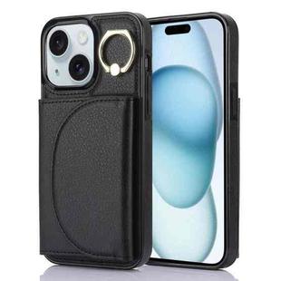 For iPhone 15 YM007 Ring Holder Card Bag Skin Feel Phone Case(Black)