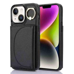 For iPhone 14 YM007 Ring Holder Card Bag Skin Feel Phone Case(Black)