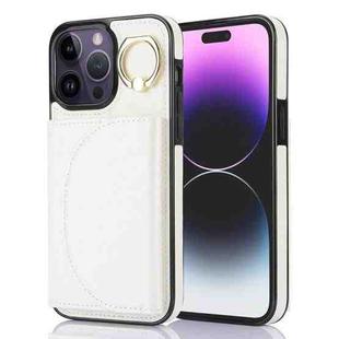 For iPhone 14 Pro YM007 Ring Holder Card Bag Skin Feel Phone Case(White)