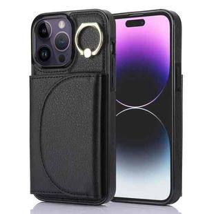 For iPhone 14 Pro Max YM007 Ring Holder Card Bag Skin Feel Phone Case(Black)