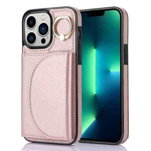 For iPhone 13 Pro Max YM007 Ring Holder Card Bag Skin Feel Phone Case(Rose Gold)