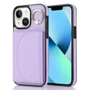 For iPhone 13 YM007 Ring Holder Card Bag Skin Feel Phone Case(Purple)