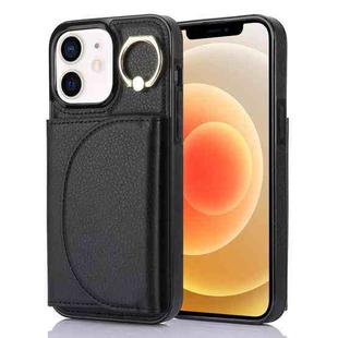 For iPhone 12 / 12 Pro YM007 Ring Holder Card Bag Skin Feel Phone Case(Black)