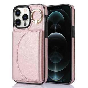 For iPhone 12 Pro Max YM007 Ring Holder Card Bag Skin Feel Phone Case(Rose Gold)