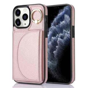 For iPhone 11 Pro Max YM007 Ring Holder Card Bag Skin Feel Phone Case(Rose Gold)