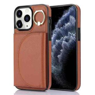 For iPhone 11 Pro Max YM007 Ring Holder Card Bag Skin Feel Phone Case(Brown)