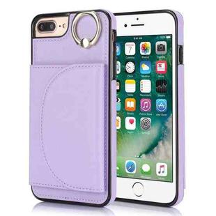 For iPhone 7 Plus / 8 Plus YM007 Ring Holder Card Bag Skin Feel Phone Case(Purple)