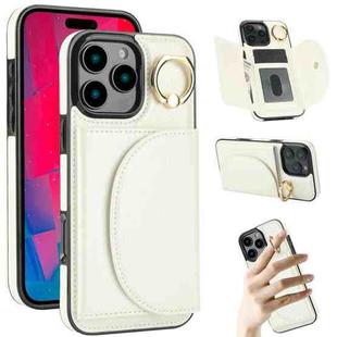 For iPhone 16 Pro Max YM007 Ring Holder Card Bag Skin Feel Phone Case(White)