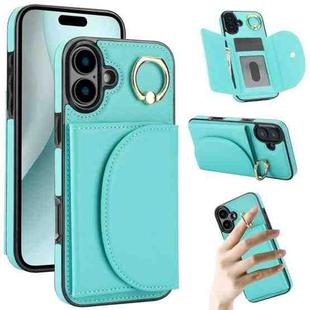 For iPhone 16 Plus YM007 Ring Holder Card Bag Skin Feel Phone Case(Green)