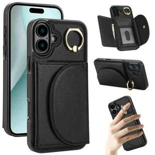 For iPhone 16 Plus YM007 Ring Holder Card Bag Skin Feel Phone Case(Black)