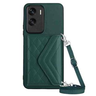 For Honor X50i Rhombic Texture Card Bag RFID Phone Case with Long Lanyard(Green)