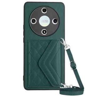 For Honor X9b / Magic6 Lite Rhombic Texture Card Bag RFID Phone Case with Long Lanyard(Green)