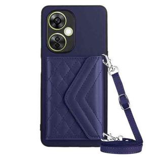 For OPPO K11X / OnePlus Nord CE 3 Lite Rhombic Texture Card Bag RFID Phone Case with Long Lanyard(Dark Purple)