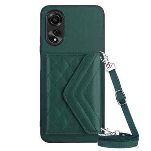 For OPPO A58 4G Rhombic Texture Card Bag RFID Phone Case with Long Lanyard(Green)