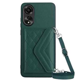 For OPPO A78 4G Rhombic Texture Card Bag RFID Phone Case with Long Lanyard(Green)
