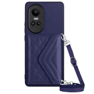 For OPPO Reno10 5G Rhombic Texture Card Bag RFID Phone Case with Long Lanyard(Dark Purple)