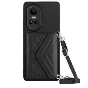 For OPPO Reno10 5G Rhombic Texture Card Bag RFID Phone Case with Long Lanyard(Black)