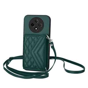 For OPPO A3 Pro 5G Rhombic Texture Card Bag RFID Phone Case with Long Lanyard(Green)