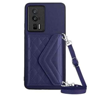 For Xiaomi Redmi K60 / K60 Pro Rhombic Texture Card Bag RFID Phone Case with Long Lanyard(Dark Purple)