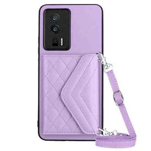 For Xiaomi Redmi K60 / K60 Pro Rhombic Texture Card Bag RFID Phone Case with Long Lanyard(Light Purple)