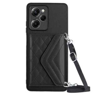 For Xiaomi Redmi Note 12 Pro Speed Rhombic Texture Card Bag RFID Phone Case with Long Lanyard(Black)