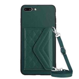 For iPhone 8 Plus / 7 Plus Rhombic Texture Card Bag RFID Phone Case with Long Lanyard(Green)