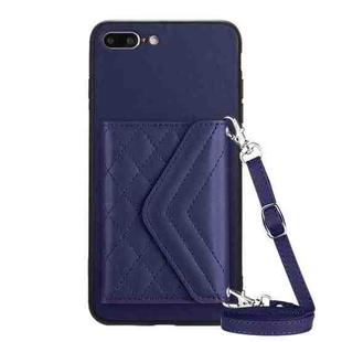 For iPhone 8 Plus / 7 Plus Rhombic Texture Card Bag RFID Phone Case with Long Lanyard(Dark Purple)