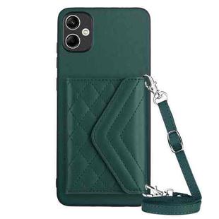 For Samsung Galaxy A05 4G Rhombic Texture Card Bag RFID Phone Case with Long Lanyard(Green)