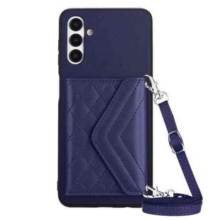 For Samsung Galaxy A13 5G / A04s Rhombic Texture Card Bag RFID Phone Case with Long Lanyard(Dark Purple)