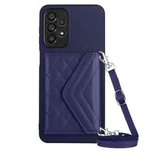 For Samsung Galaxy A53 5G Rhombic Texture Card Bag RFID Phone Case with Long Lanyard(Dark Purple)