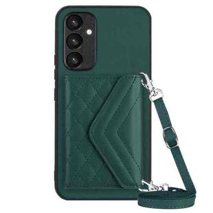 For Samsung Galaxy A54 5G Rhombic Texture Card Bag RFID Phone Case with Long Lanyard(Green)