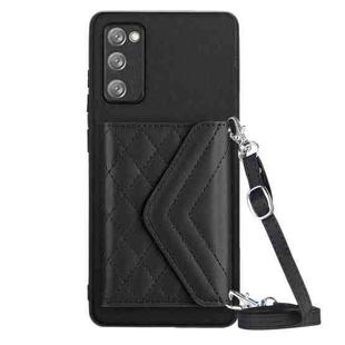 For Samsung Galaxy S20 FE Rhombic Texture Card Bag RFID Phone Case with Long Lanyard(Black)