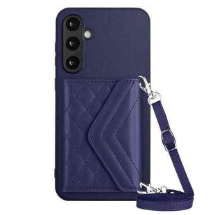 For Samsung Galaxy S23 FE 5G Rhombic Texture Card Bag RFID Phone Case with Long Lanyard(Dark Purple)