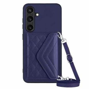 For Samsung Galaxy S24 5G Rhombic Texture Card Bag RFID Phone Case with Long Lanyard(Dark Purple)