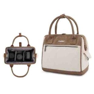 Cwatcun D112 Contrast Canvas Camera Bag One-shoulder Cross-body Tote Bag, Size:24.5 x 30 x 15.5cm(Brown)