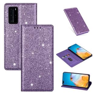 For Huawei P40 Pro Ultrathin Glitter Magnetic Horizontal Flip Leather Case with Holder & Card Slots(Purple)