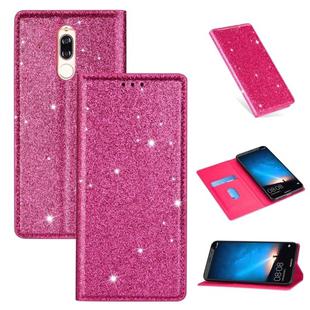 For Huawei Mate 10 Lite Ultrathin Glitter Magnetic Horizontal Flip Leather Case with Holder & Card Slots(Rose Red)
