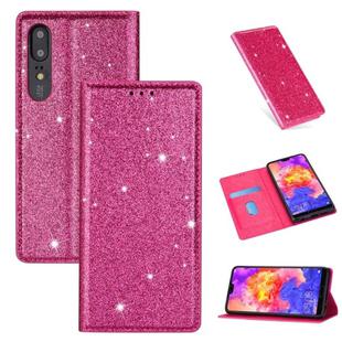 For Huawei P20 Pro Ultrathin Glitter Magnetic Horizontal Flip Leather Case with Holder & Card Slots(Rose Red)