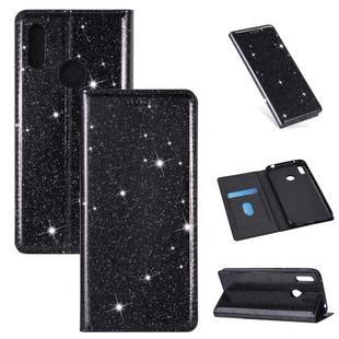 For Huawei Y7 (2019) Ultrathin Glitter Magnetic Horizontal Flip Leather Case with Holder & Card Slots(Black)