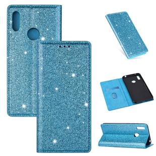 For Huawei Y7 (2019) Ultrathin Glitter Magnetic Horizontal Flip Leather Case with Holder & Card Slots(Sky Blue)