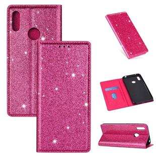 For Huawei Y7 (2019) Ultrathin Glitter Magnetic Horizontal Flip Leather Case with Holder & Card Slots(Rose Red)