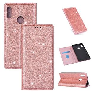 For Huawei Y7 (2019) Ultrathin Glitter Magnetic Horizontal Flip Leather Case with Holder & Card Slots(Rose Gold)