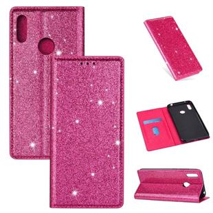 For Huawei Y6 (2019) Ultrathin Glitter Magnetic Horizontal Flip Leather Case with Holder & Card Slots(Rose Red)