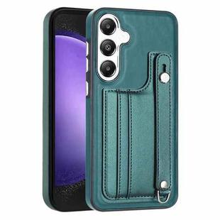 For Samsung Galaxy S23 FE 5G Shockproof Leather Phone Case with Wrist Strap(Green)