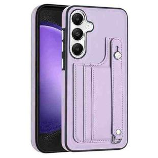 For Samsung Galaxy S23 FE 5G Shockproof Leather Phone Case with Wrist Strap(Purple)