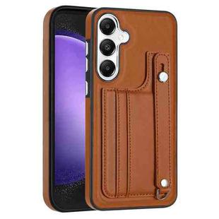 For Samsung Galaxy S23 FE 5G Shockproof Leather Phone Case with Wrist Strap(Brown)