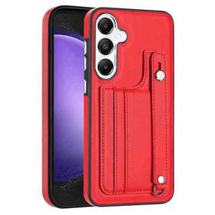 For Samsung Galaxy S23 FE 5G Shockproof Leather Phone Case with Wrist Strap(Red)