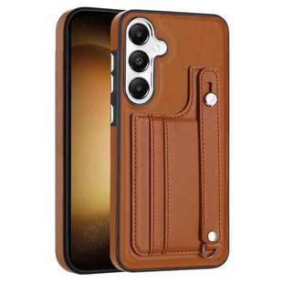 For Samsung Galaxy S24 5G Shockproof Leather Phone Case with Wrist Strap(Brown)