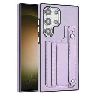 For Samsung Galaxy S24 Ultra 5G Shockproof Leather Phone Case with Wrist Strap(Purple)