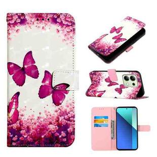 For Xiaomi Redmi Note 13 4G Global 3D Painting Horizontal Flip Leather Phone Case(Rose Butterfly)